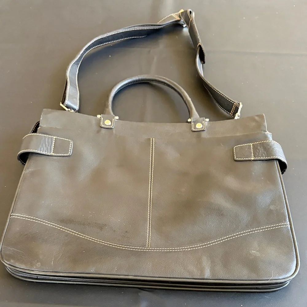 FranklinCovey Genuine Leather Briefcase Laptop Tote Purple Lined